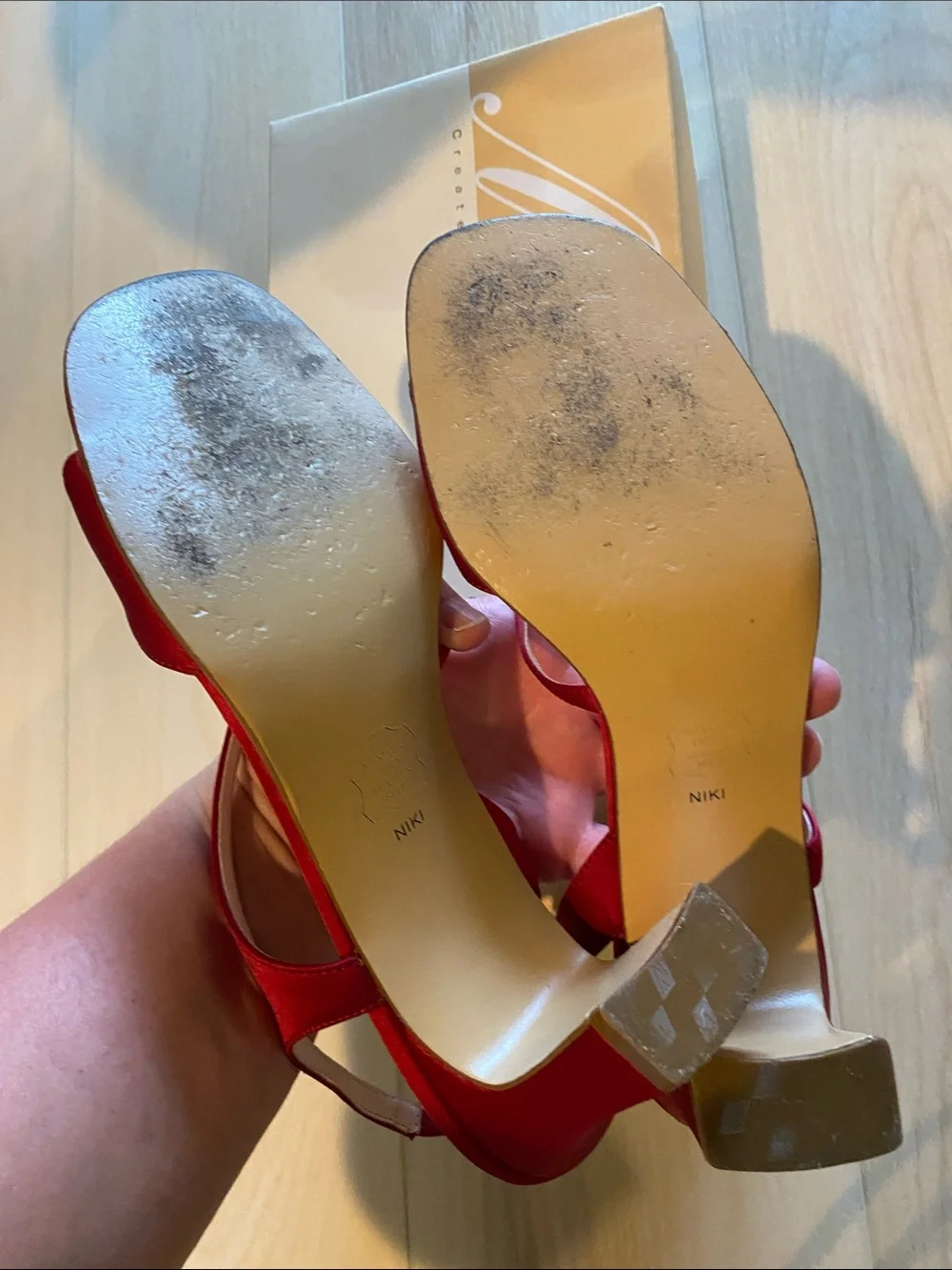Michaelangelo Apple Red David’s Bridal Satin Slingback Heels - Size 8